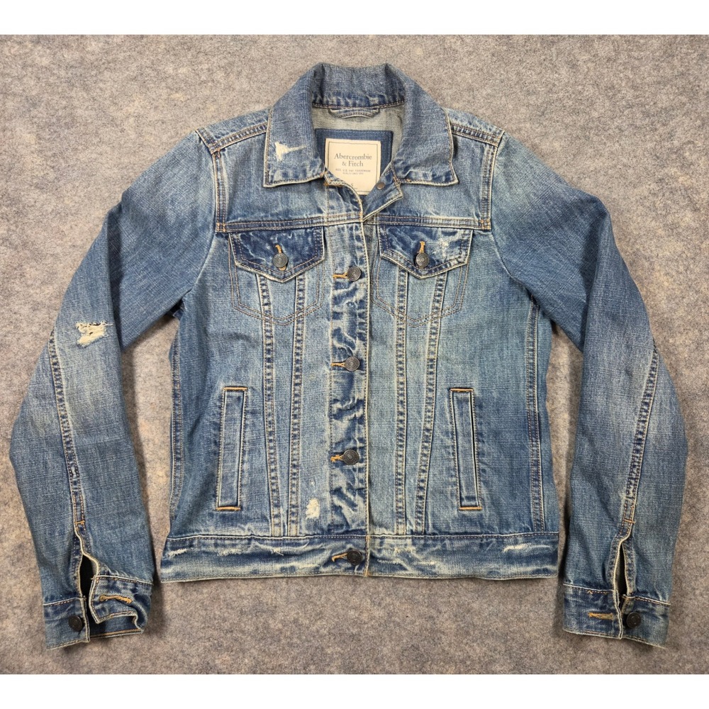 Abercrombie & Fitch Distressed Denim Trucker Jean Jacket  Blue Womens Small
